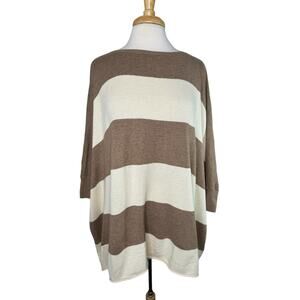 MOTH Anthropologie Tan Ivory Wool Blend Stripe Minimalist Sweater Size Medium